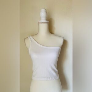 By Together White One-Shoulder Ribbed Top | Size M/L
